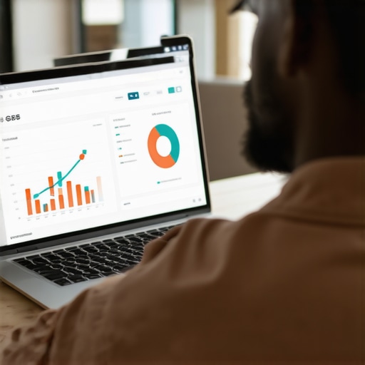 Analyzing Local SEO Metrics Business owner reviewing Google Business Profile analytics on a laptop.