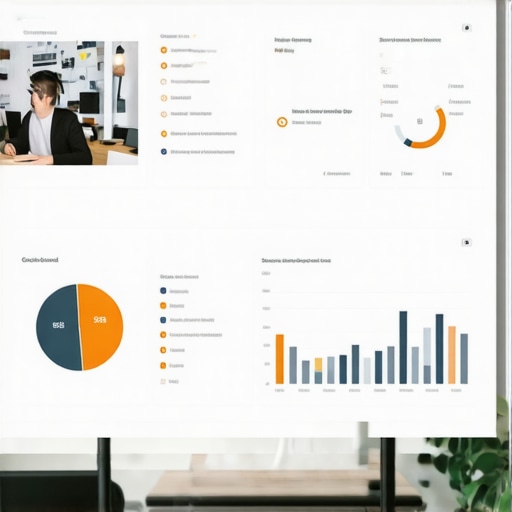 Dashboard showing GBP analytics, rankings, and reviews in a modern office environment.