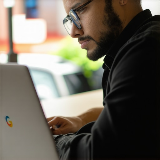 Business owner editing Google Business Profile on laptop to improve local SEO.