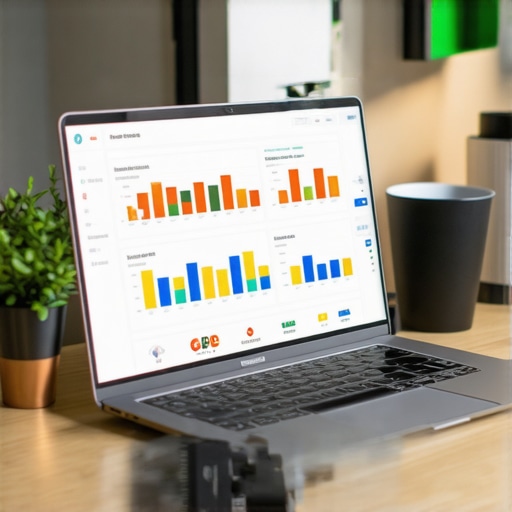 Effective GBP Management Tools in Action Open laptop showing SEO analytics dashboard and tools for managing Google Business Profile