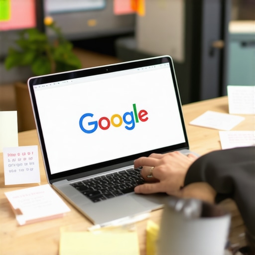 Business owner updating Google Profile on a laptop with notes