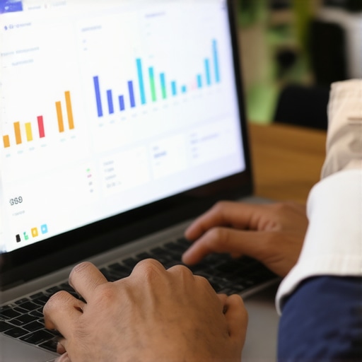 Person analyzing local SEO performance on a laptop using data analytics tools.