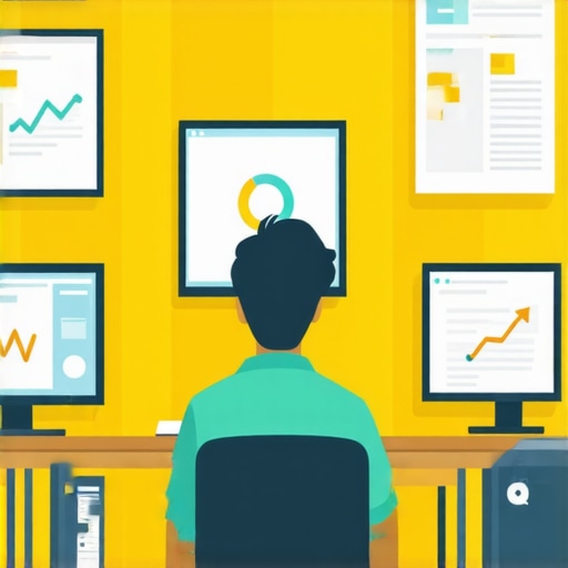 Digital marketer analyzing SEO data with multiple screens showing analytics and dashboards