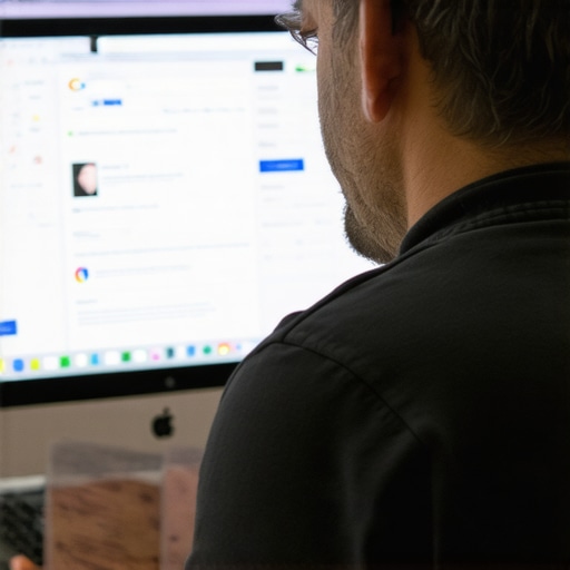 Business owner editing GBP profile on laptop with analytical charts