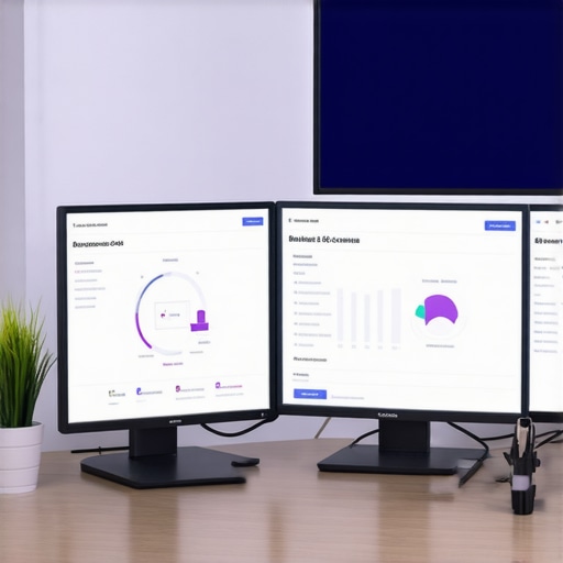 Workspace with SEO software screens showing local ranking analytics and visual editing.