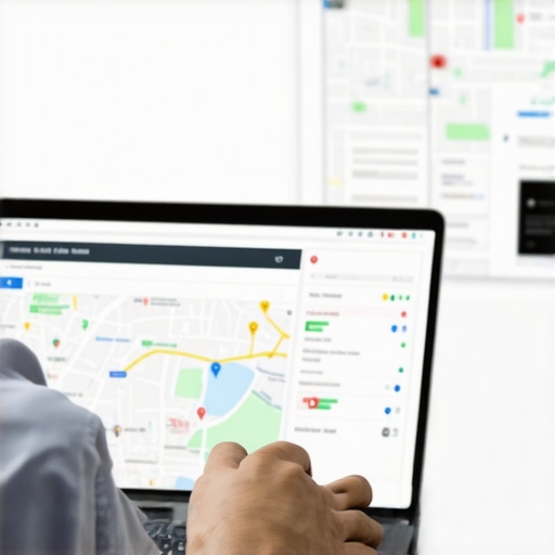 Person reviewing local SEO performance metrics on laptop with Google Maps on screen.