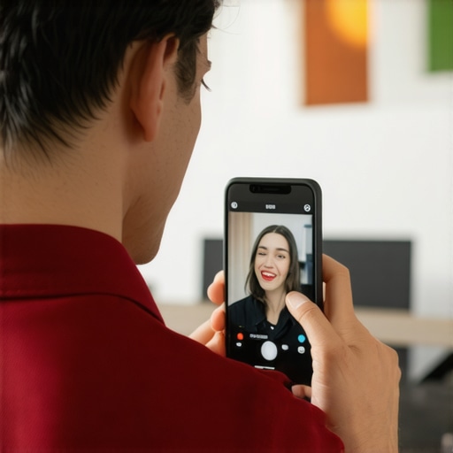 Business owner filming a smartphone video indoors with proper lighting for local SEO.