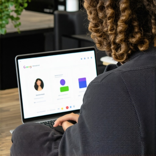 Business owner editing GBP profile on a laptop with analytics highlight