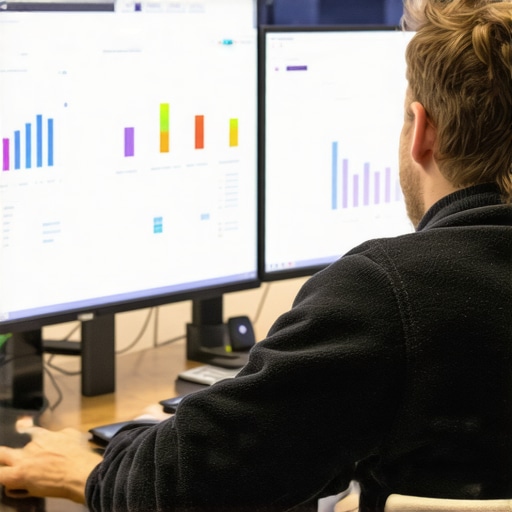 A person analyzing local SEO metrics on computer screens, highlighting tools like BrightLocal and SEMrush.