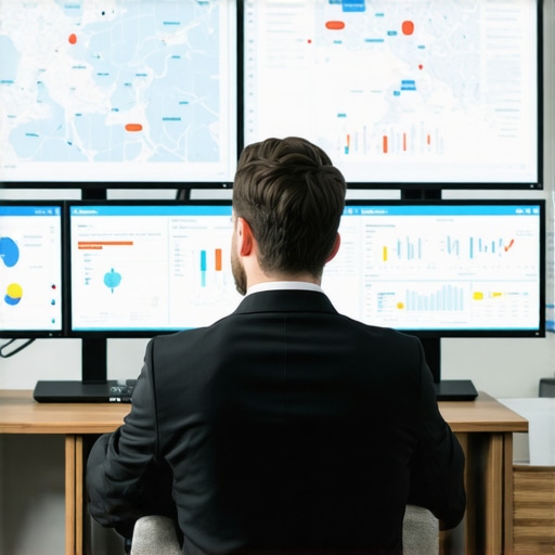 Digital marketer reviewing local SEO metrics on multiple screens