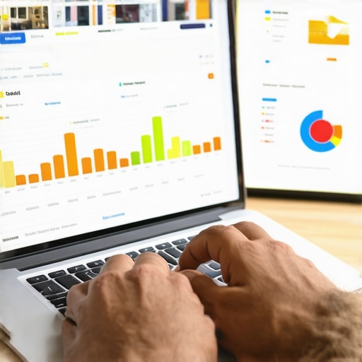 Person analyzing local SEO tools on a laptop for GBP optimization