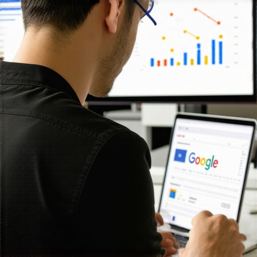 Business owner optimizing Google Business Profile on laptop for local SEO.