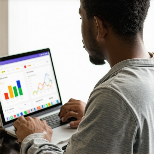 Person working on Google Business Profile with analytics charts displayed