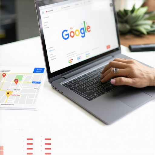 Business owner reviewing local SEO data at a workspace.