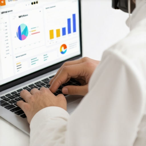 Person analyzing local SEO metrics on a laptop for Google Business Profile optimization.