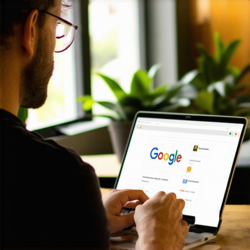 Business owner editing Google Business Profile on laptop in office environment.